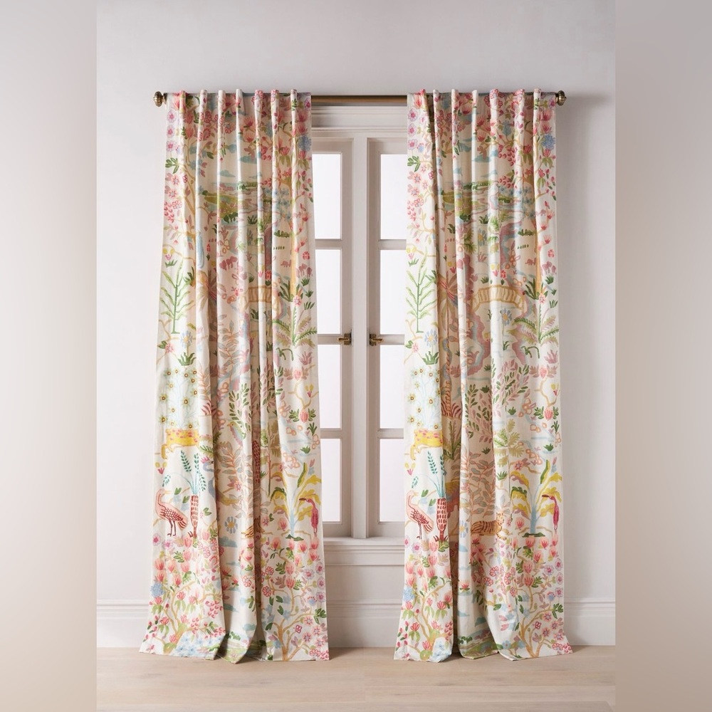 Anthropologie Organic Cotton Tales Menagerie Printed Curtain, 1 Panel
